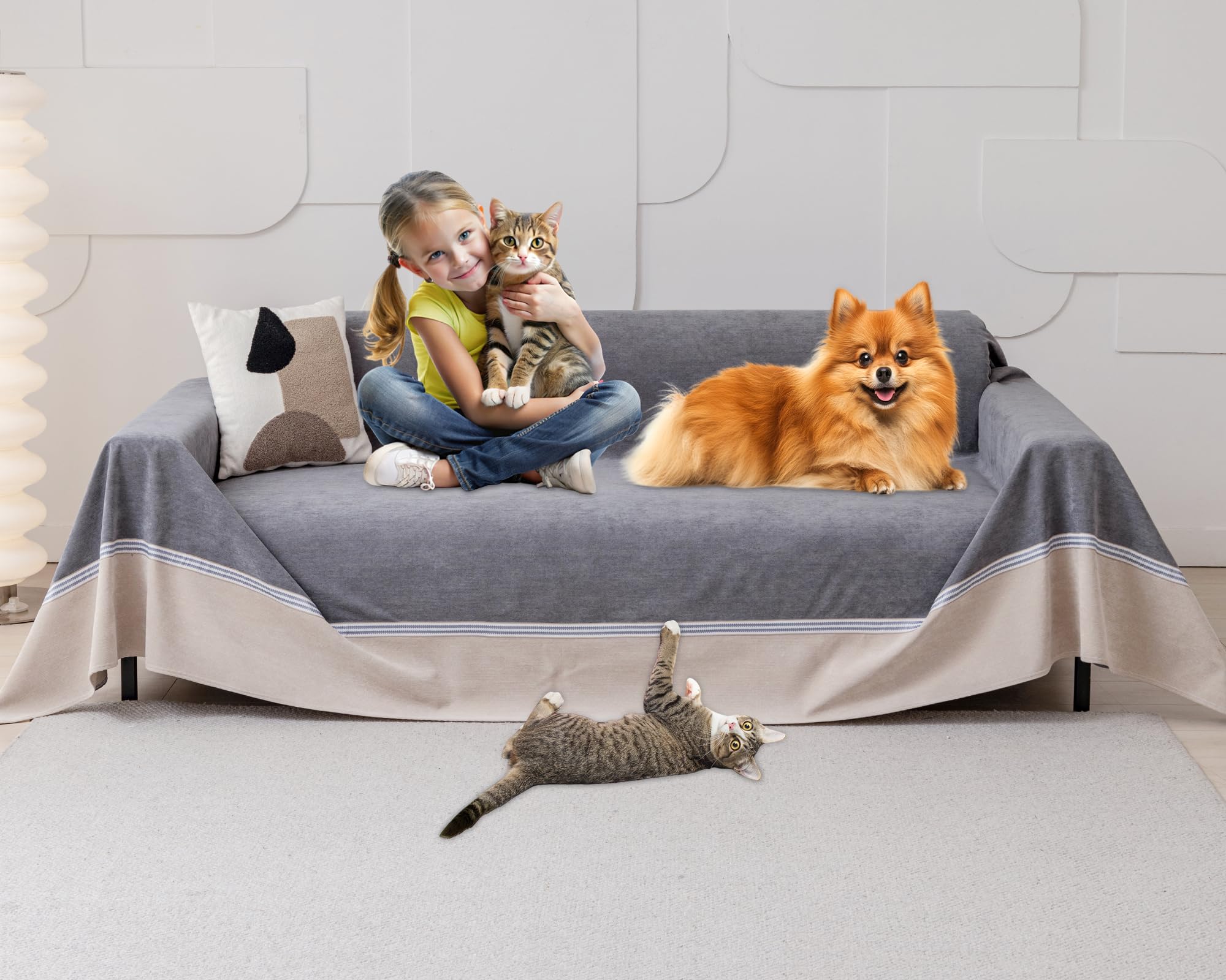 Photo 1 of Cat Scratch Furniture Protector - Anti-Slip, Waterproof Sofa Cover to Keep Cats Off, Pet-Friendly Couch Protectors for 3 Cushion Couch, Anti-Scratch Couch Cover for Pets and Kids 150"X91"Dark Gray