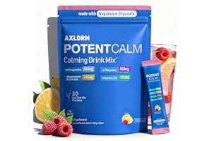 Axldrn PotentCalm Super Cortisol Drink, Magnesium Glycinate Powder, L-theanine, Ashwagandha, Vitamin D, No Sugar, Raspberry Lemonade Electrolytes Powder - 30 Servings