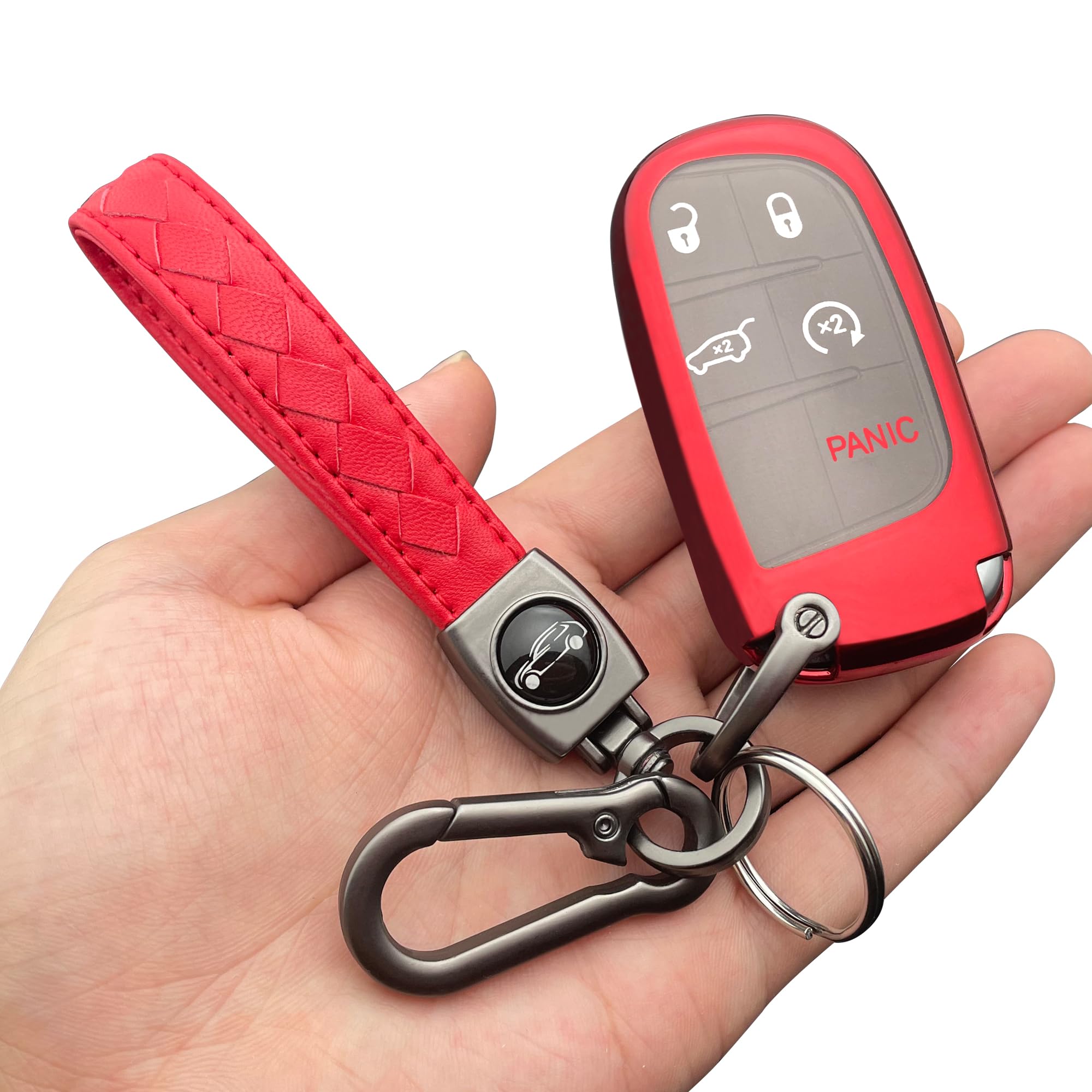 Photo 1 of TANDRIVE Key Fob Cover Compatible with 2025 2024-2015 Jeep Compass Dodge Durango Cherokee Grand Cherokee Renegade Challenger Charger RAM Chrysler 300(3 4 5-Button, Red)