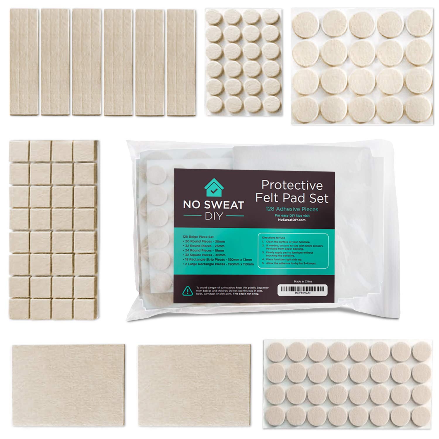 Furniture Felt Pads Set of 128 Thick, Felt Pads for Furniture Feet