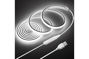 Samsion 2M COB LED Rope Light Outdoor USB Powered 6.6FT 5V LED Light Strip with Dimmer Daylight White 6000K Dimmable 640LEDs/2M Waterproof IP67 Flexible LED Strip Light for Indoor Room TV Backlight