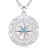 LOUISA SECRET Graduation Gifts for Her 2025, S925 Sterling Silver Compass Birthstone Pendant Necklace for Her, Anniversary Birthday Jewelry Gifts for Women Her