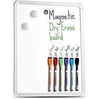Magnetic Small White Board Dry Erase 11’’x14’’ - Mini Dry Erase Board with 6 Markers, Personal Whiteboards for Refrigerator W