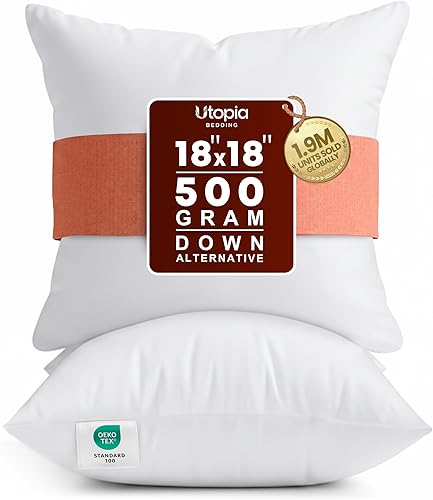 Utopia Bedding 18x18 Pillow Inserts, Set of 2, White – Indoor Decorative Throw Pillows for Bed, Sofa & Couch – Soft, Supportive & Fluffy Cushion Inserts