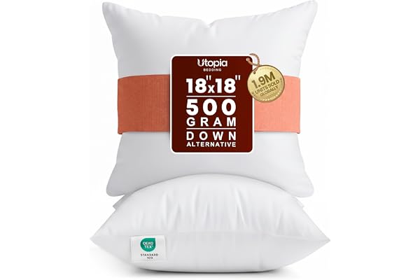 Utopia Bedding Throw Pillows Insert (Pack of 2, White) - 18 x 18 Inches Bed and Couch Pillows - Indoor Decorative Pillow