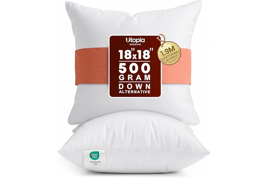 Utopia Bedding 18x18 Pillow Inserts, Set of 2, White – Indoor Decorative Throw Pillows for Bed, Sofa & Couch – Soft, Supporti