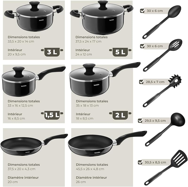 ® Set de Cuisine 45 Pièces, Vaisselle en Grès émaillé 6 personnes