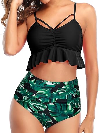 black ruffle bathing suit top