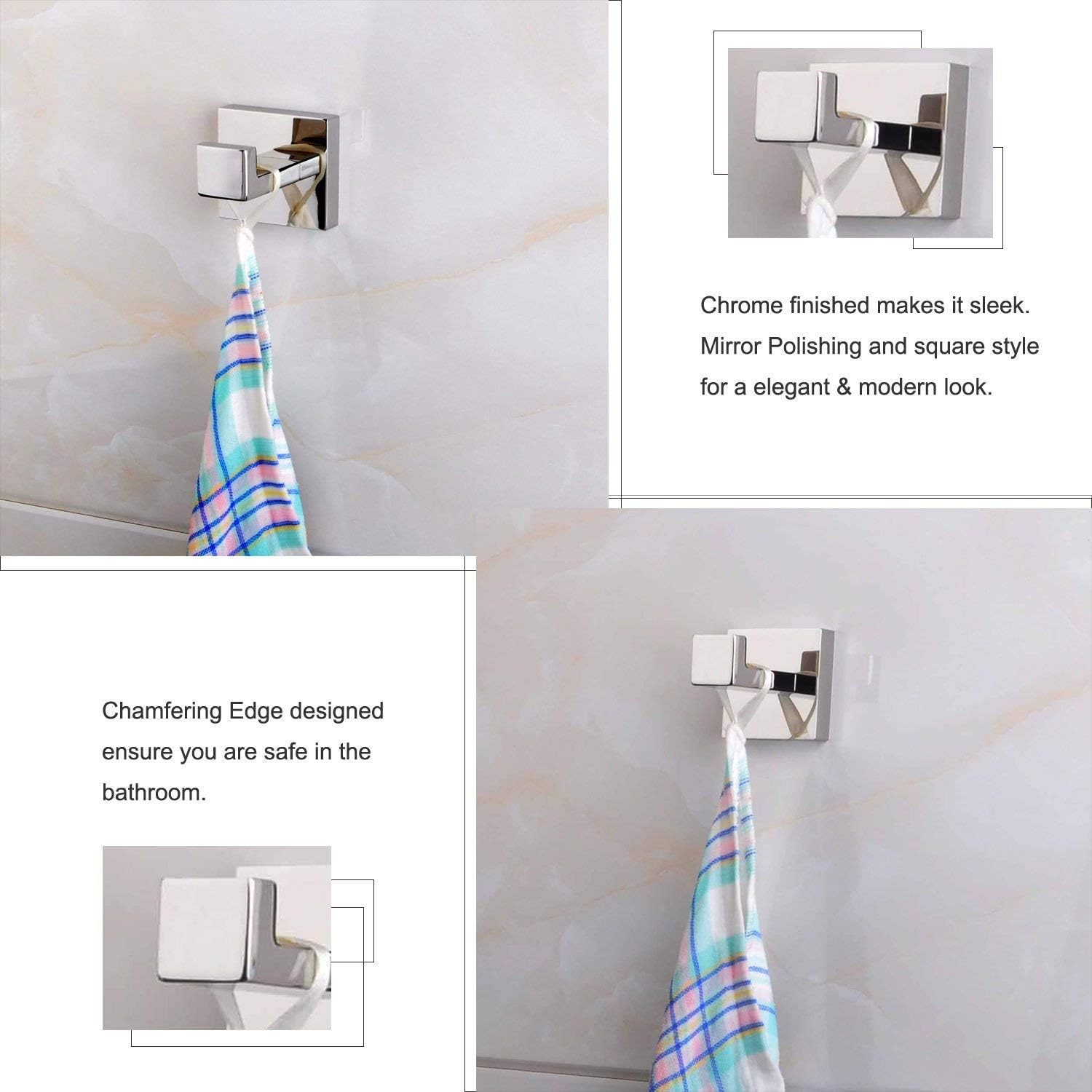 ThinkTop Bathroom Accessory Set, Stainless Steel Chrome Finish Wall Mount Square - Image 4
