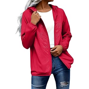 Womens Hooded Full Zip Windbreaker Jacket Long Sleeve Quick Dry Lightweight Outdoor Windbreaker with Pockets