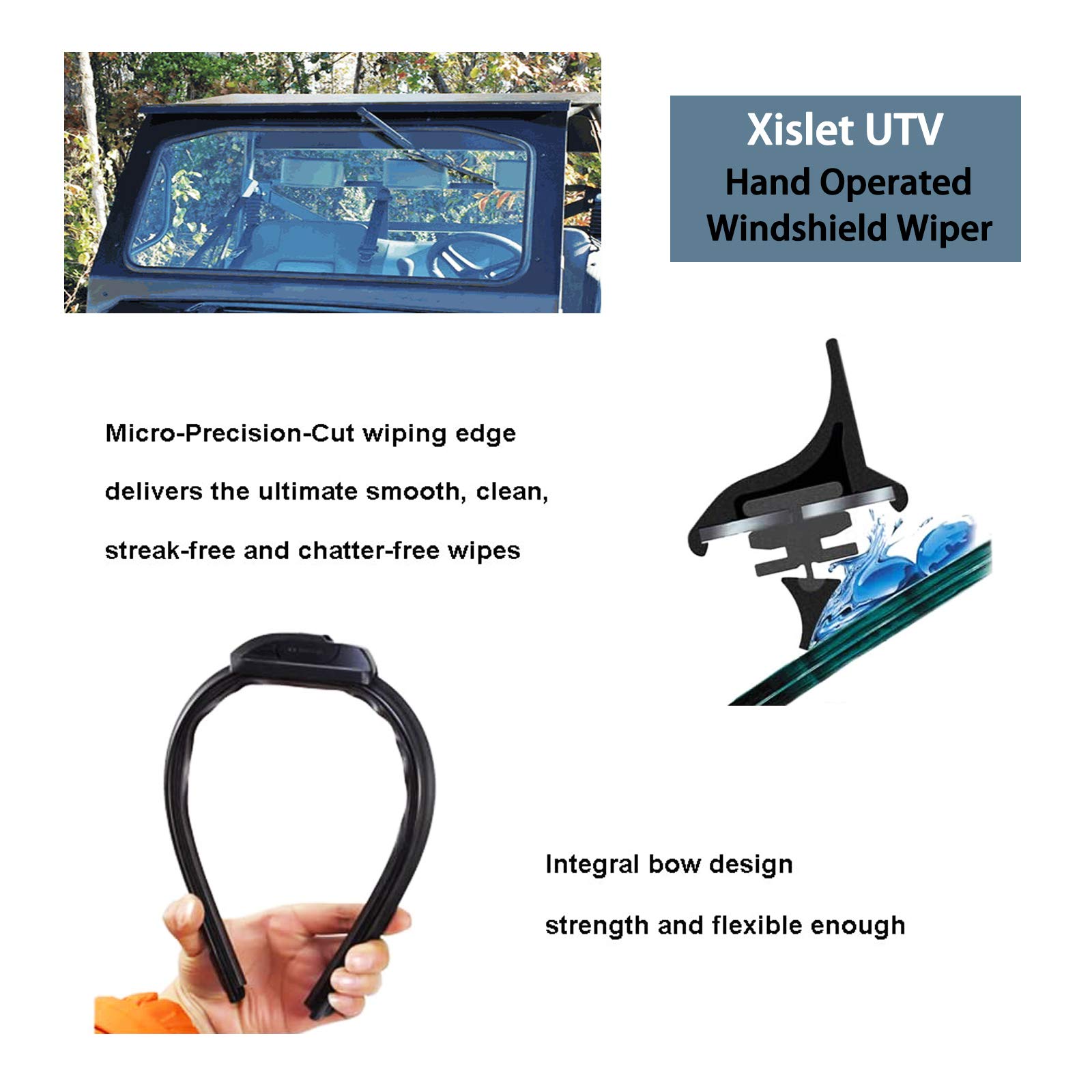 Xislet Dual Wiper Kit UTV Hand Operated Windshield Wiper Compatible with Polaris Ranger RZR Can Am Kawasaki Honda Pioneer Golf Cart Windshield Washer Wiper - Instruction Included
