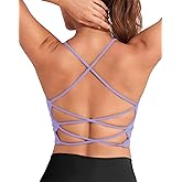 DaiLiWei Strappy Sports Bras for Women High Support Longline Open Back Workout Tops Padded Cross Yoga Crop Tank Built in Bra