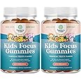 Natures Craft Vegan Brain Focus Gummies for Kids - Kids Focus Supplement with Phosphatidylserine Bacopa Monnieri Green Tea Extract and More Vitamins for Mood Concentration Energy and (2 Pack)