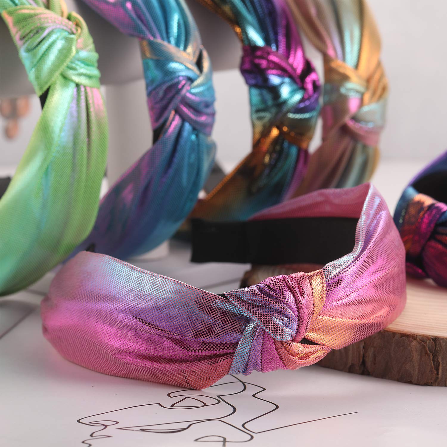 Headbands for Girls Women Teens, Funtopia 9 Pcs Shiny Metallic Headbands Colorful Mermaid Knotted Head Bands, Fashion Cross Knot Hair Bands for Dance Party Club : Beauty