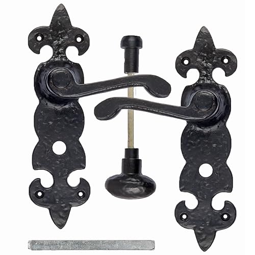 Black Antique Door Handles Lever Lock Ornate FleurDeLys Amazon.co.uk