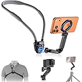Lightweight Magnetic Neck Mount for Phone & Action Camera,Magnet Neck Holder with 3 Removable Arms for iPhone 17 16 15 Series Android Osmo360 Action 5Pro Hero 13,POV/Vlog Selfie Mount Necklace Holder