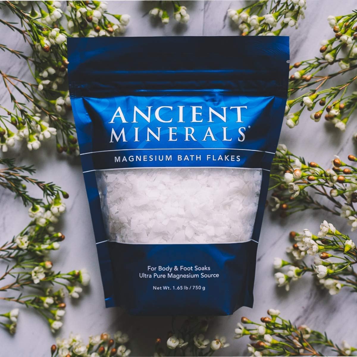 Ancient Minerals Magnesium Bath Flakes of Pure Genuine Zechstein Chloride - Resealable Magnesium Supplement Bag That Will Outperform Leading Epsom Salts (26.4 Ounce): Health & Personal Care