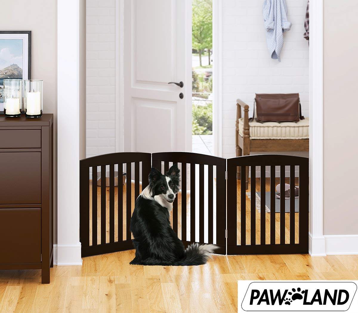 PAWLAND Wooden Freestanding Foldable Pet Gate for Dogs, 24 inch 3 Panels Step Over Fence, Dog Gate for The House, Doorway, Stairs, Extra Wide (Espresso, 24" Height-3 Panels) : Pet Supplies