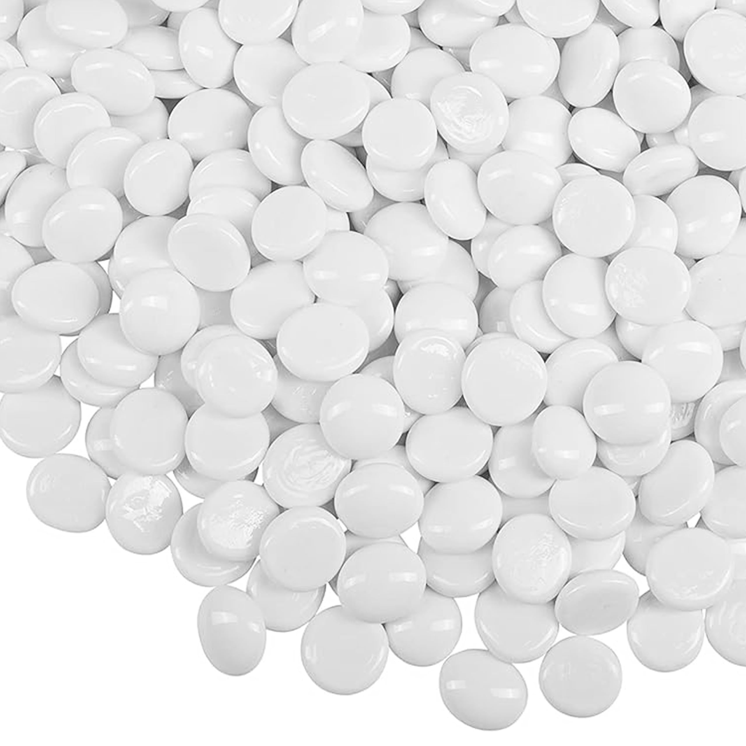 ARSUK Decorative Glass Pebbles Stones Beads Rounded Gems Flat Marble, Vase Filler, Fire Artificial Crystal Gemstones for Aquarium, Mosaic Tiles Vases Craft, Garden Flowerpot (180Pcs-White)