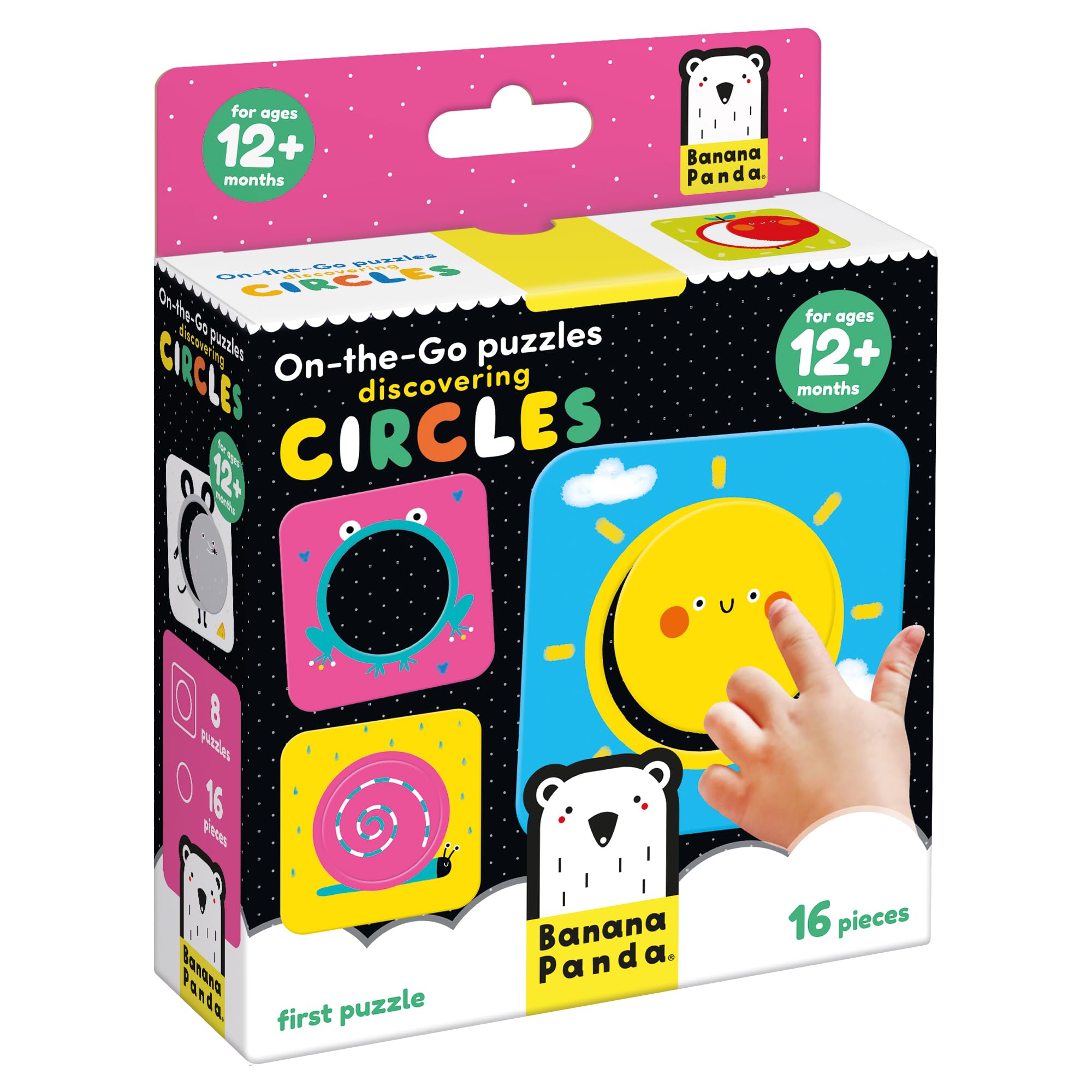 Banana Panda -Store On-The-Go Set Includes 8 Two-Piece Beginner Puzzles to Promote Early Learning and Fine Motor Skills, Puzzle Discovering Circles 12m+
