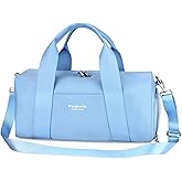 Sports Small Gym Bag for Women, Cute Mini Duffle Bag with Wet Pocket & Shoes Compartment, Personal Item Travel Workout Bag, 16"- Small, Sky Blue