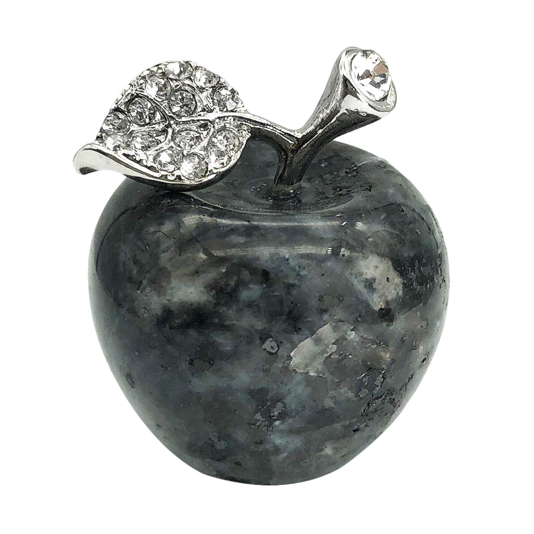 faovramulet Black Labradorite Carved Appple Figurine Sculpture Statue Healing Crystal Home Ornament Decoration 1.3" Tall