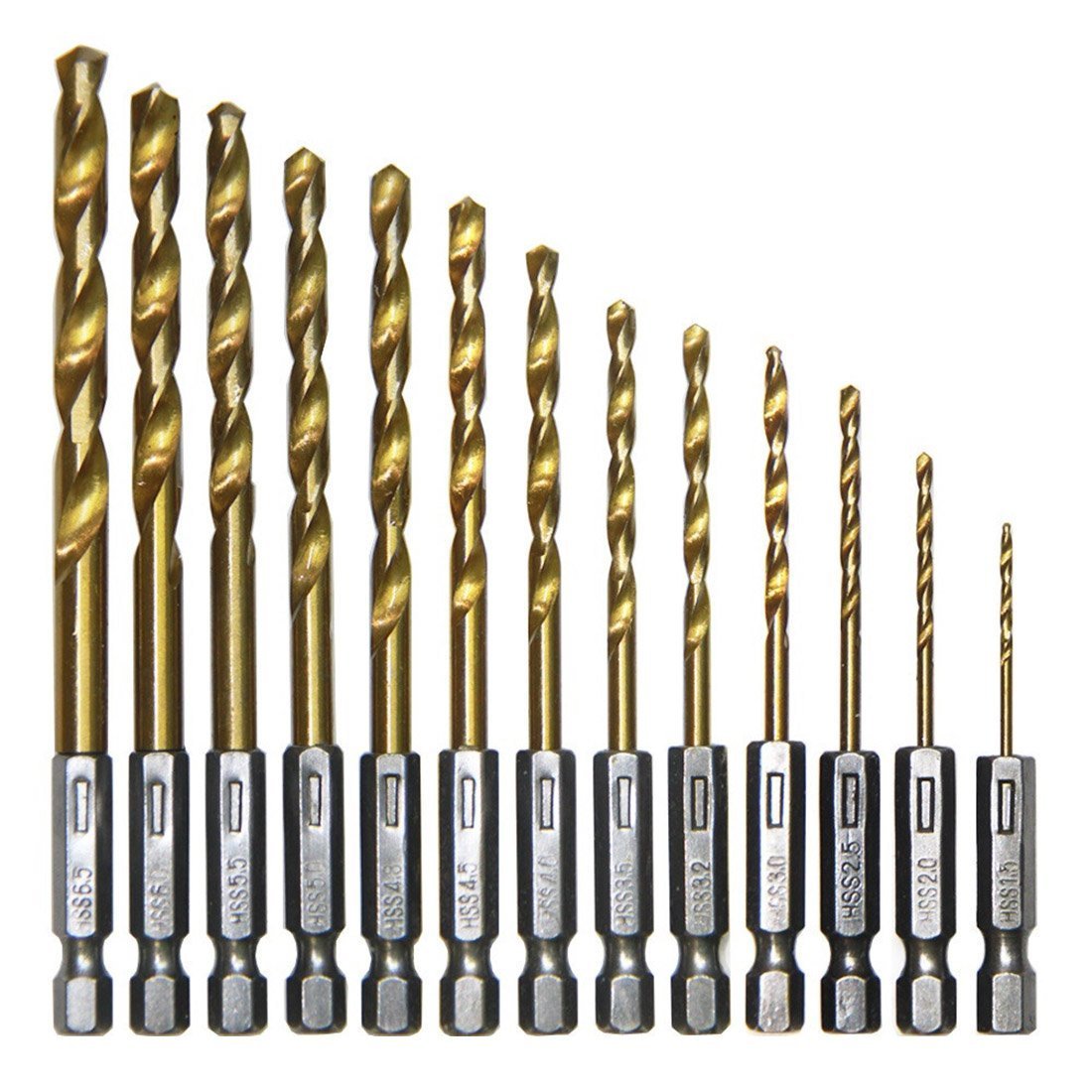 Malayas Snner Professional Set of 13 pieces HSS- High Speed Steel, titan Coated Drill Bit set, Hex Shank