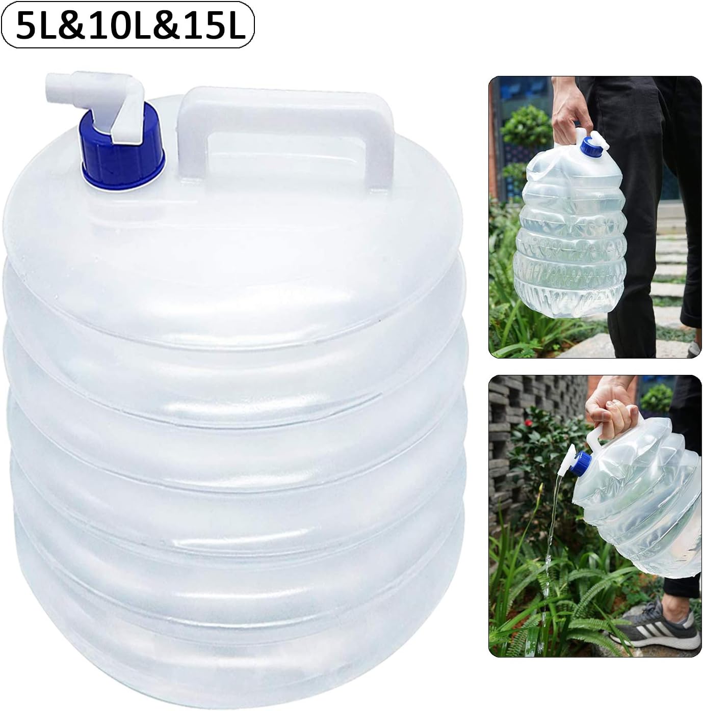 FOXNSK Collapsible Water Container, 5L 10L 15L Portable Folding Water Carrier with Tap, BPA Free Water Carrier Tanks