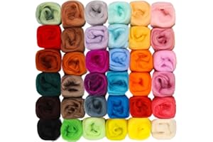 Needle Felting Wool Roving, 36 Colors Needle Felt Roving Wool Yarn for Needles Felting Hand Spinning Laine Kit for Beginners 