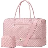 Travel Weekender Bags for Women - Large Duffle Bag with Shoe Compartment Carry On Overnight Bag with Toiletry Bag Pink Duffel Bags with Wet Pocket for Gym Hospital Bags for Labor and Delivery