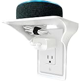 Power Perch Outlet Shelf with Cord Storage Strap, USA Made, White, 1-Pack | Alexa Holder Wall Mount, Plug Shelf for Wall Outlet, HomePod Mini, No Drill Renter Friendly Shelves, Outlet Shelf Wall Holder