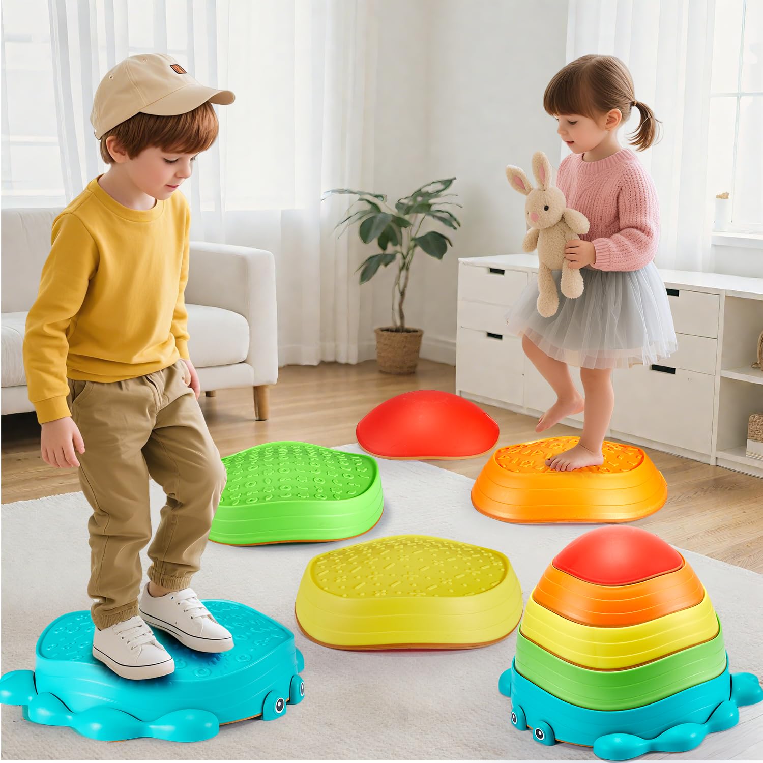 Photo 1 of YOHOOLYO Stepping stone for kids, 5 Pack Non-Slip Child Balance Stones, Outdoor Indoor Play Toys, Rainbow Crab Design for Toddlers Kids 3-5 Gift