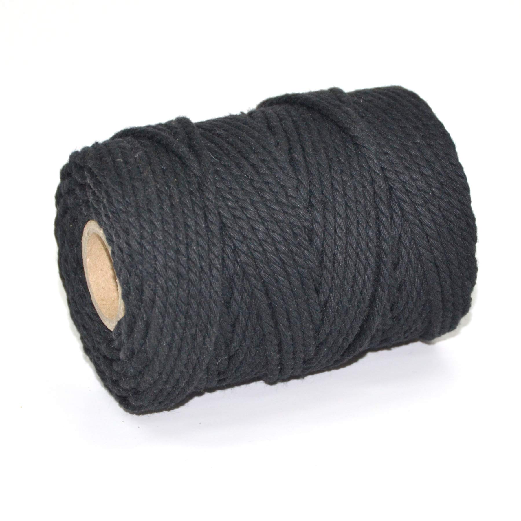 50M Spools - Everlasto 3 Strand Soft Cotton Coloured Macrame Craft Cord (3.5mm approx) (BLACK)