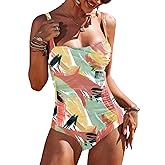Ekouaer Women's One Piece Swimsuit Ruched Tummy Control Bathing Suits Vintage Retro Push Up Swimwear