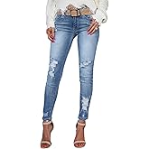 KUNMI Women's Skinny Ripped Trendy Jeans Distressed Stretchy Denim Pants