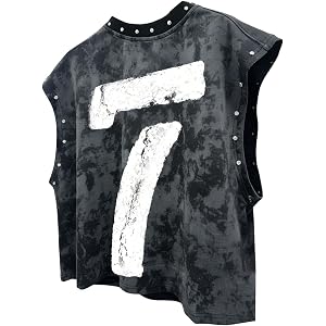 WDIRARA Men's Number Graphic Tie Dye Pearl Beaded Sleeveless Shirt | Vintage, Music Festivals, Summer, Hip Hop Streetwear, Ta