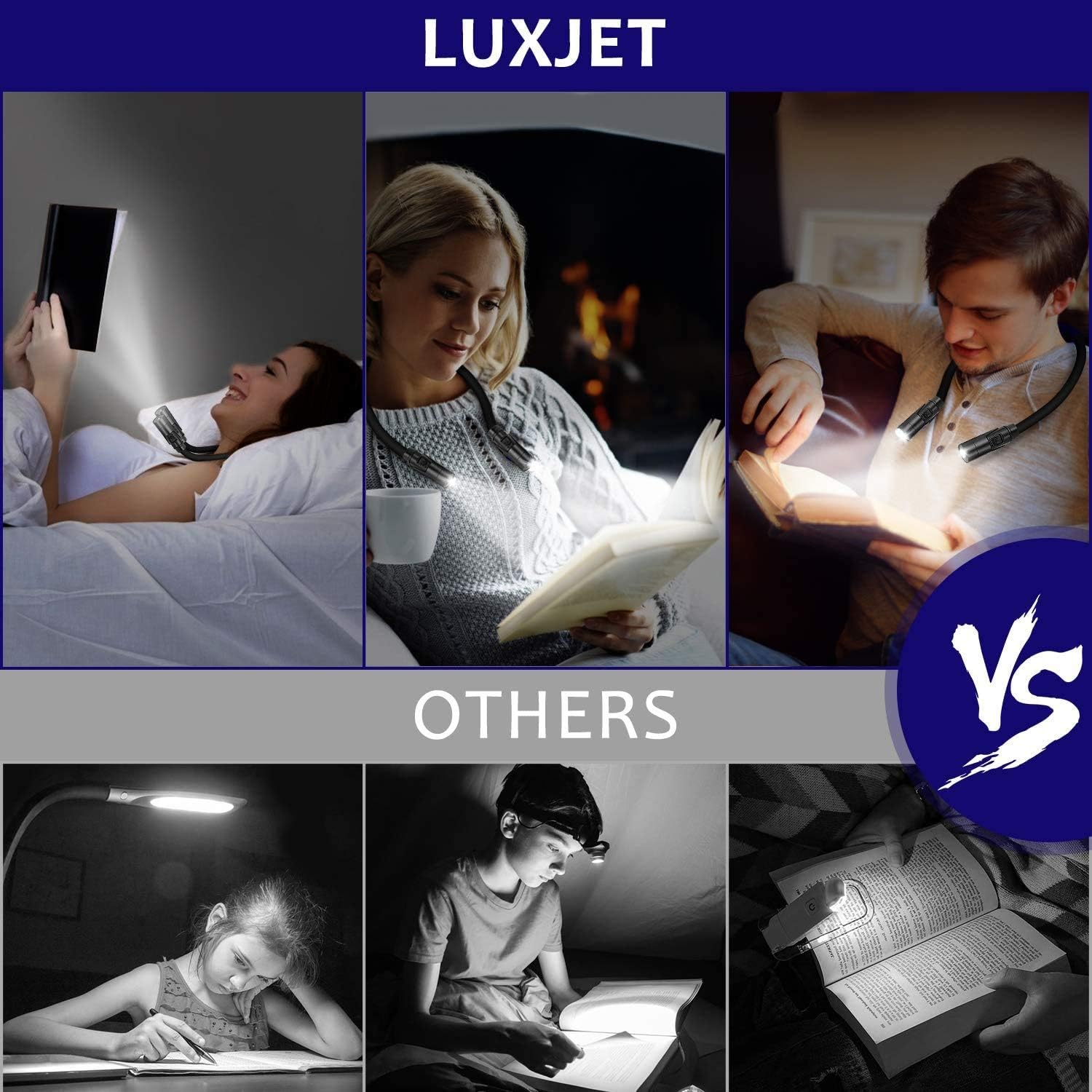 9 Modes LED Book Light Neck Lamp, LUXJET LED Reading Lights with 3 Colours and 3 Brightness Levels, Hug Book Light for Reading in Bed at Night, Knitting, Handcraft Work, Crochet , USB Rechargeable: Home Improvement