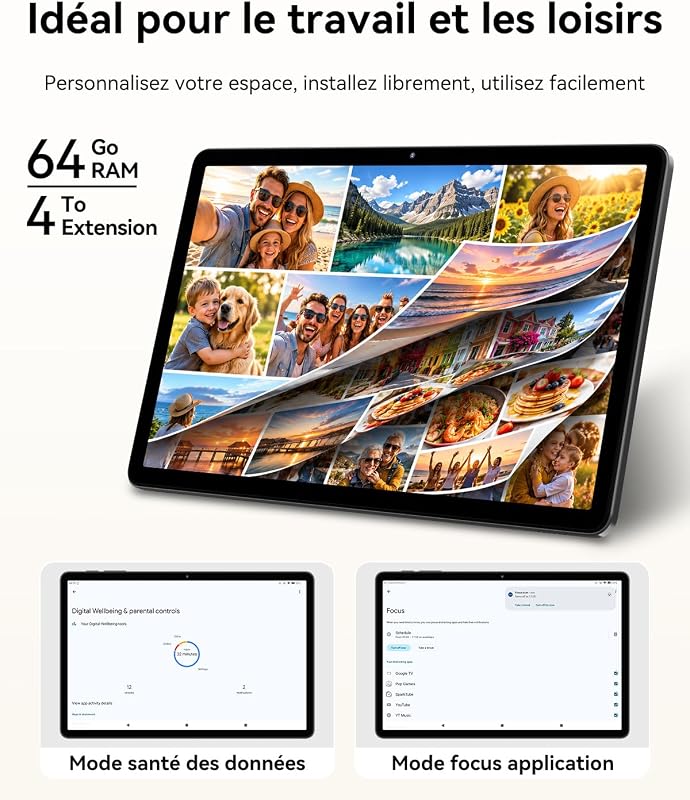T30 11 Pouces Tablette Android 16, 4 Ans Garantie, 64Go ROM+4To