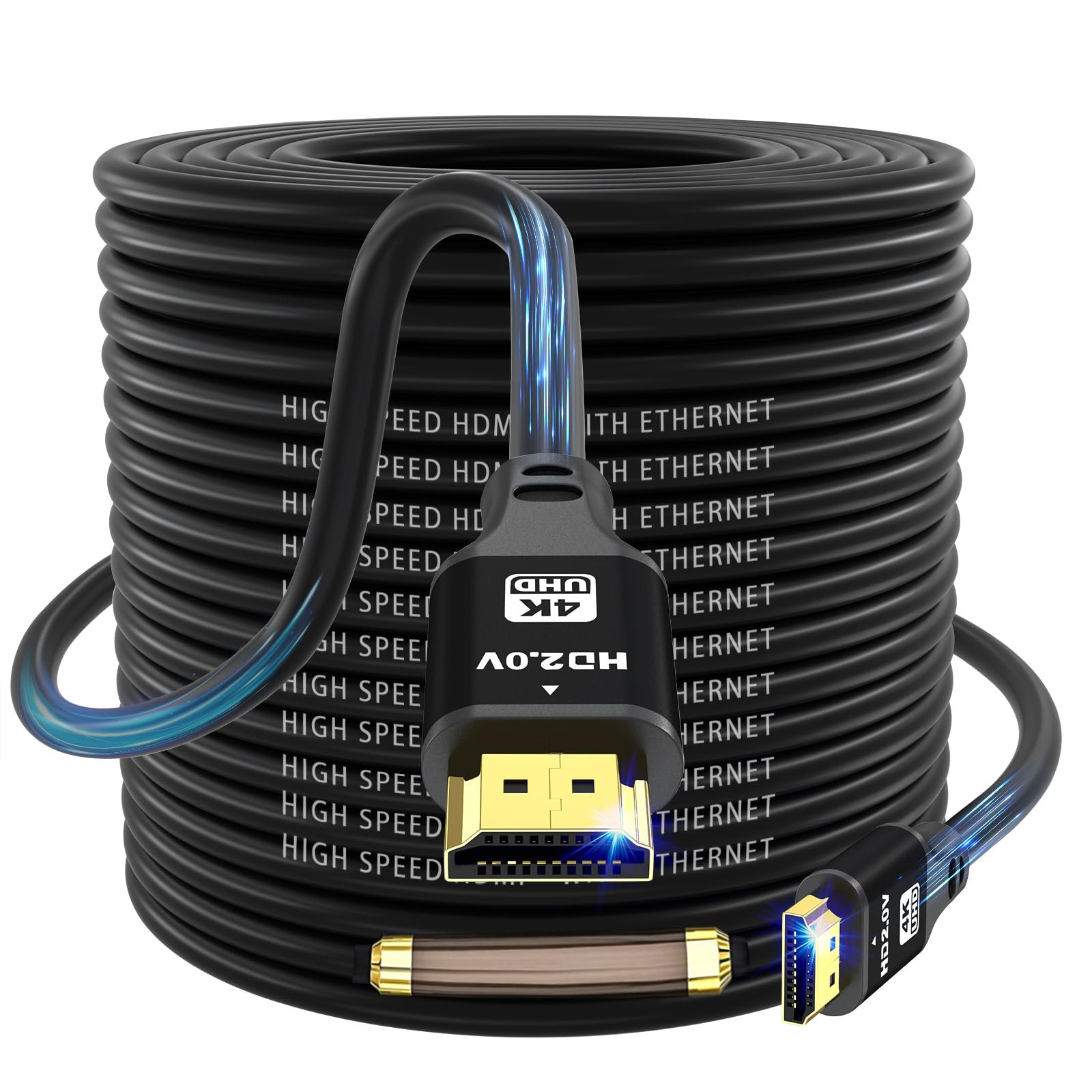 charlore Long HDMI Cable 30m, 4K@60Hz 18Gbps High Speed HDMI 2.0 Cord, Ultra HD,Video 4K,1080p,3D,Arc, HDR Compatible with TV, Projector, Monitor, Home Theater, Blu-Ray (Gold)