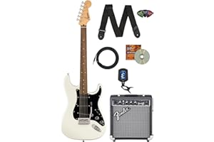 Fender Squier Sonic Stratocaster - Arctic White Bundle with Amp, Cable, Tuner, Strap, Picks, and Austin Bazaar Guitar DVD