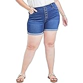 Royalty For Me womens Women's Plus Size High Rise Curvy Exposed Button Fly Cuffed ShortsShorts