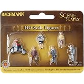 Bachmann Trains Figures - City People with Motorcycle (7pcs/pk) - HO Scale | Figures, City People with Motorcycle (7pcs/pk) - HO Scale, Add Realism to Your Train Layout, 33101