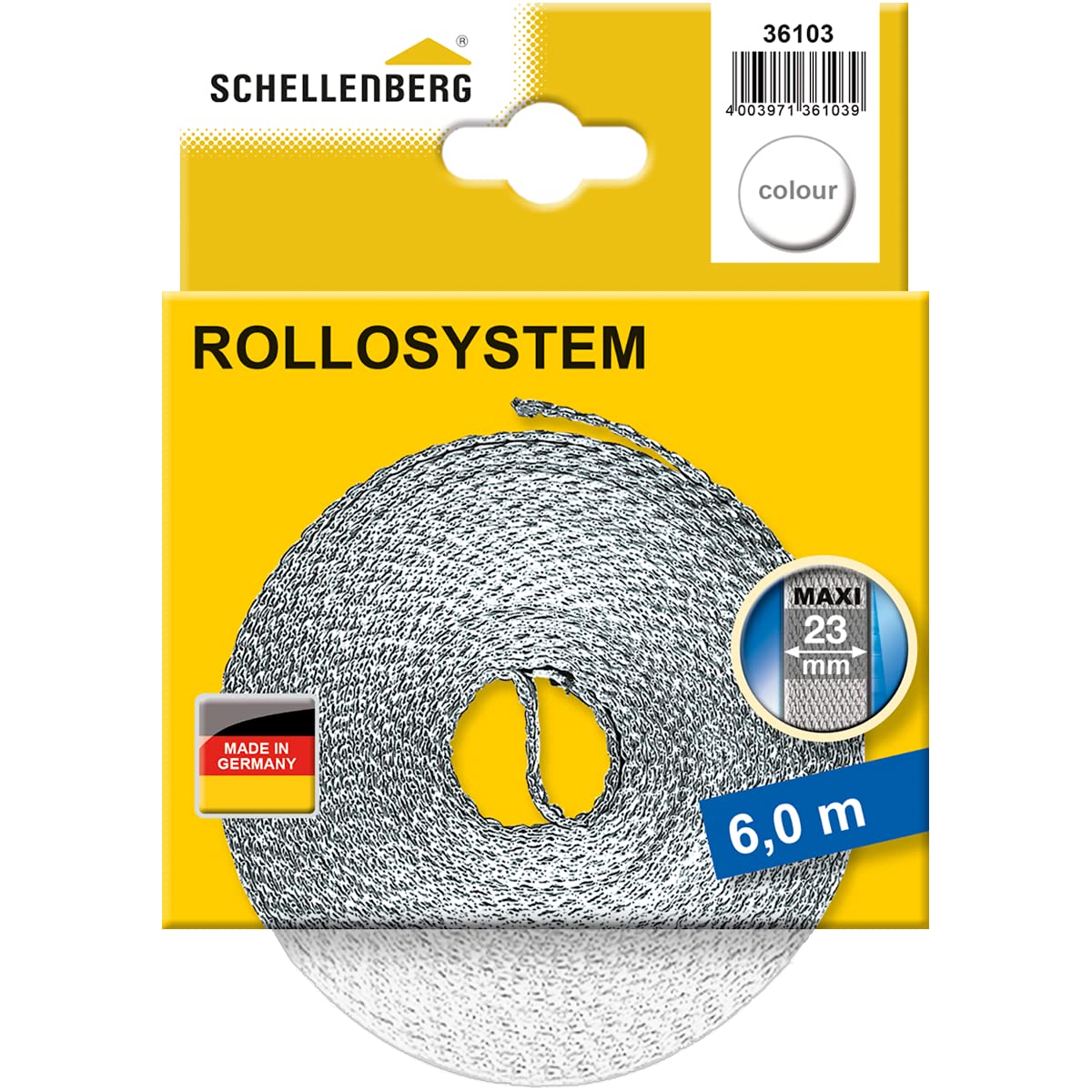Schellenberg 31101 Window Shutter Belt 23 mm Wide System Maxi 12 M, White, 36103