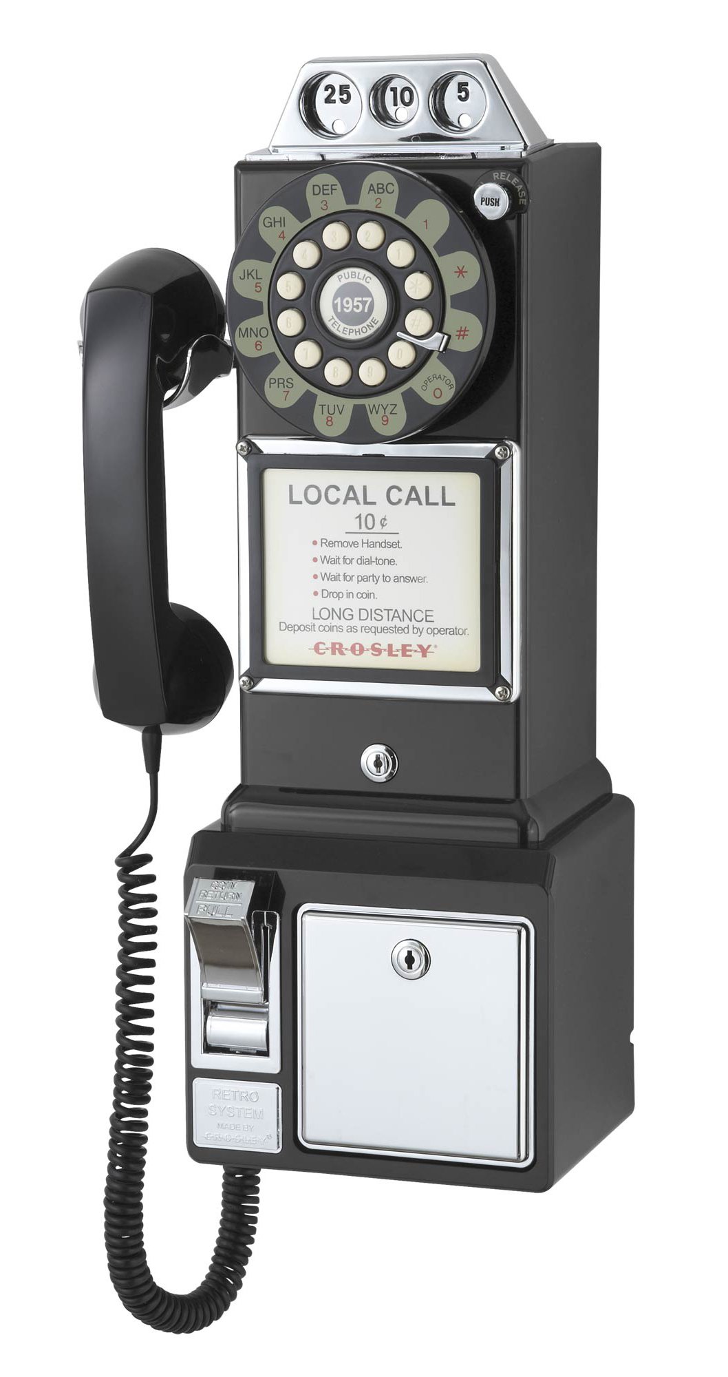 Crosley CR56-BK 1950's Payphone with Push Button Technology, Black