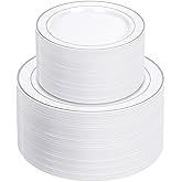 200 PCS Silver Plastic Plates, Silver Disposable Party Plates, Premium Christmas Plastic Plate Include 100 Dinner Platos 10'' and 100 Dessert Platos 7'' Perfect for Birthday, Christmas & Party