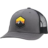 LINDO Trucker Hat [ Mountain Sky Design ] for Men and Women: Mid Profile Cap with Breathable Mesh Back and Adjustable Snap