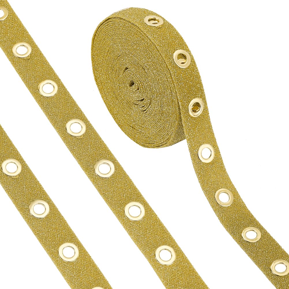 PH PandaHall 9 Yards Eyelet Trim Bulk Eyelet Tape Grommet Trim 1 Inch Glitter Polyester Ribbon, Eyelet Twill Trim for Sewing Garment Corset Shirt Dress Skirt Jacket DIY Clothing, 8mm Hole