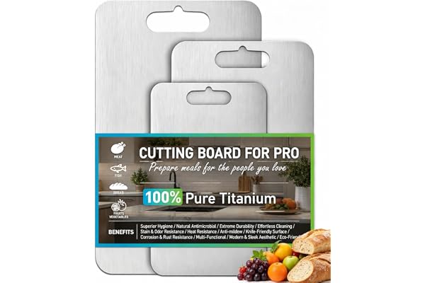 THUUM Titanium Cutting Board Set of 3, 100% Pure Titanium Cutting Boards for Kitchen, Double-Sided Food-Grade Chopping Boards