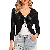 Allegra K Tie Front Cardigan for Women Crochet Bolero Shrug 3/4 Sleeve Knit Cropped Cardigans Tops