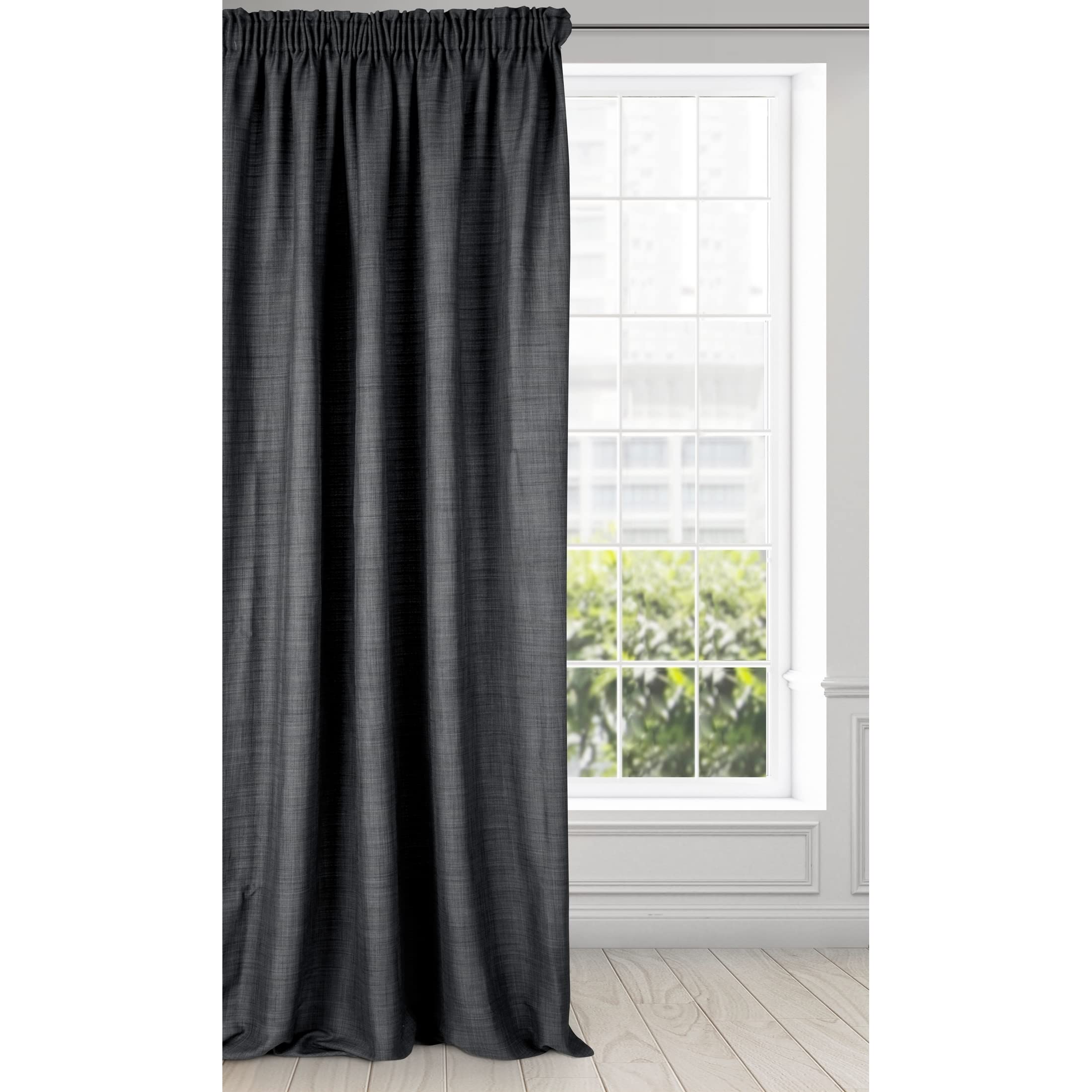Eurofirany Curtain, Ruffle Tape, Plain Weave, Living Room, Lounge 1 Piece, Black/Grey, 140 x 270 cm